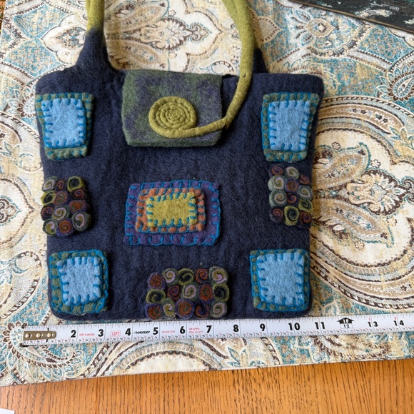 Rising Tide Handmade Boho Felted Wool Patchwork Bag Handmade Unique Artisan - Picture 10 of 13